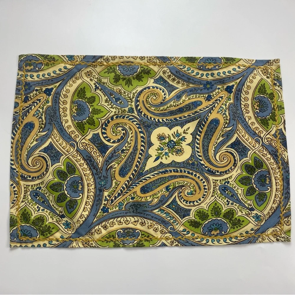 April Cornell Placemats 4 Paisley Floral Table‎ Linens Green Blue Dining Room
